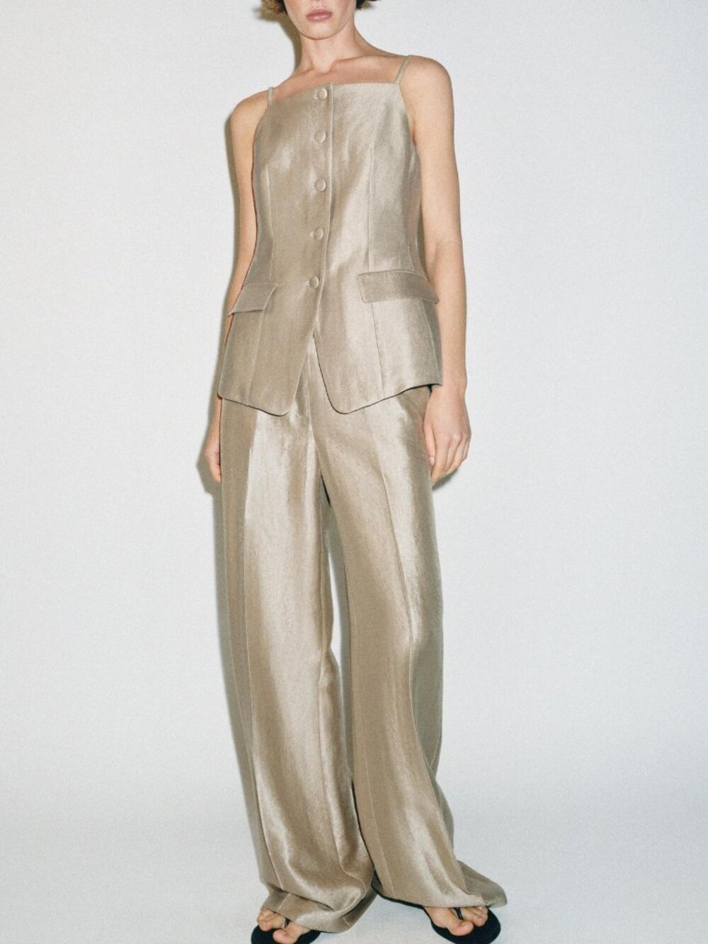 Zara High-Waisted Straight Leg Pant Soft Gold NWT Size S